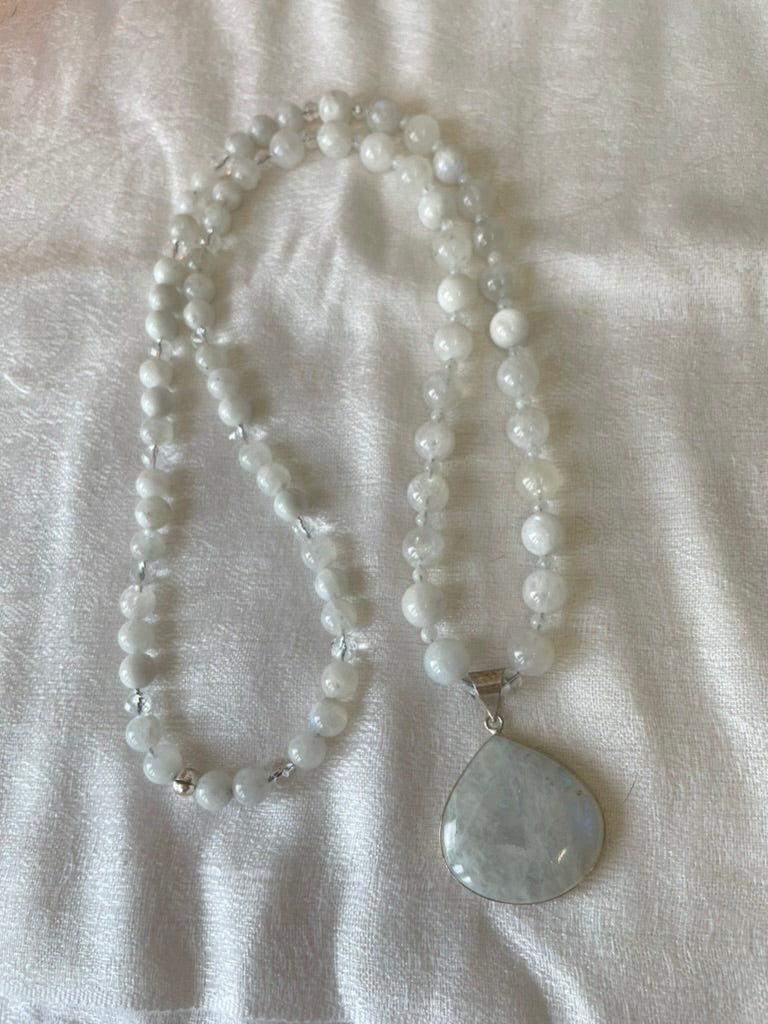 White Moonstone Mala made by Tara Kaur