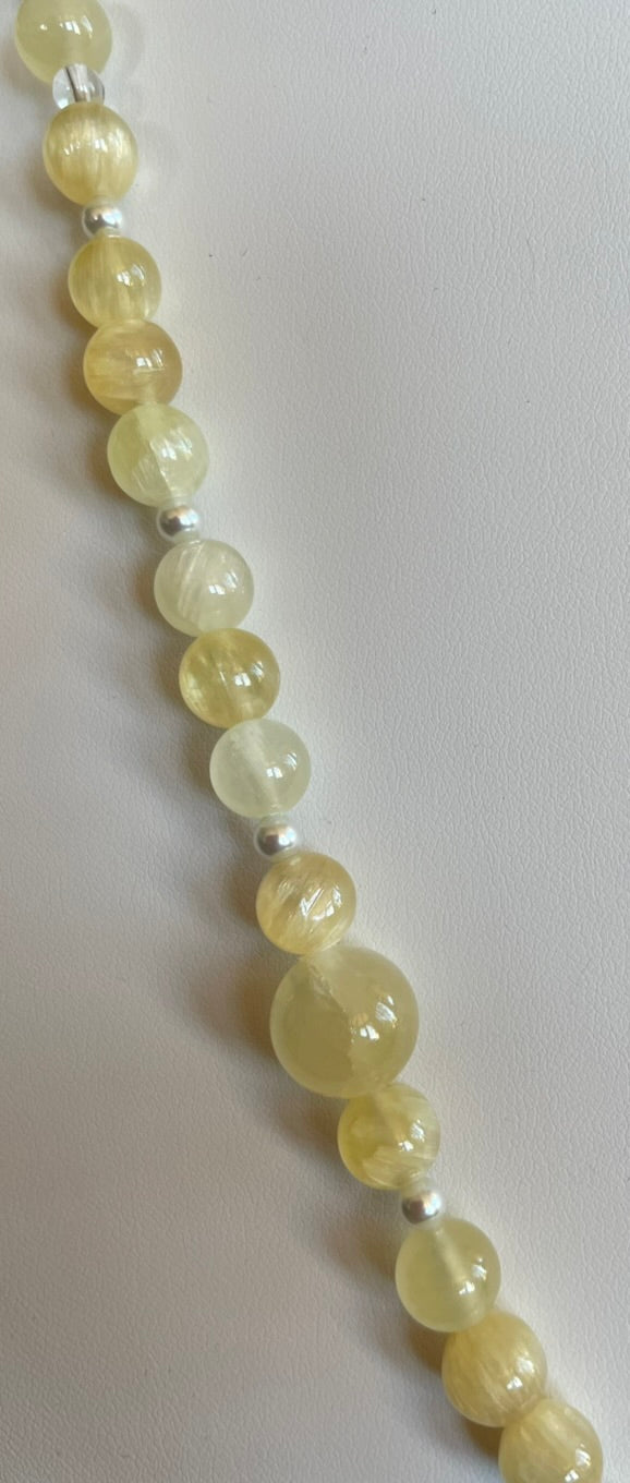 Yellow Calcite Mala with Clear Quartz pendant, made by Tara Kaur