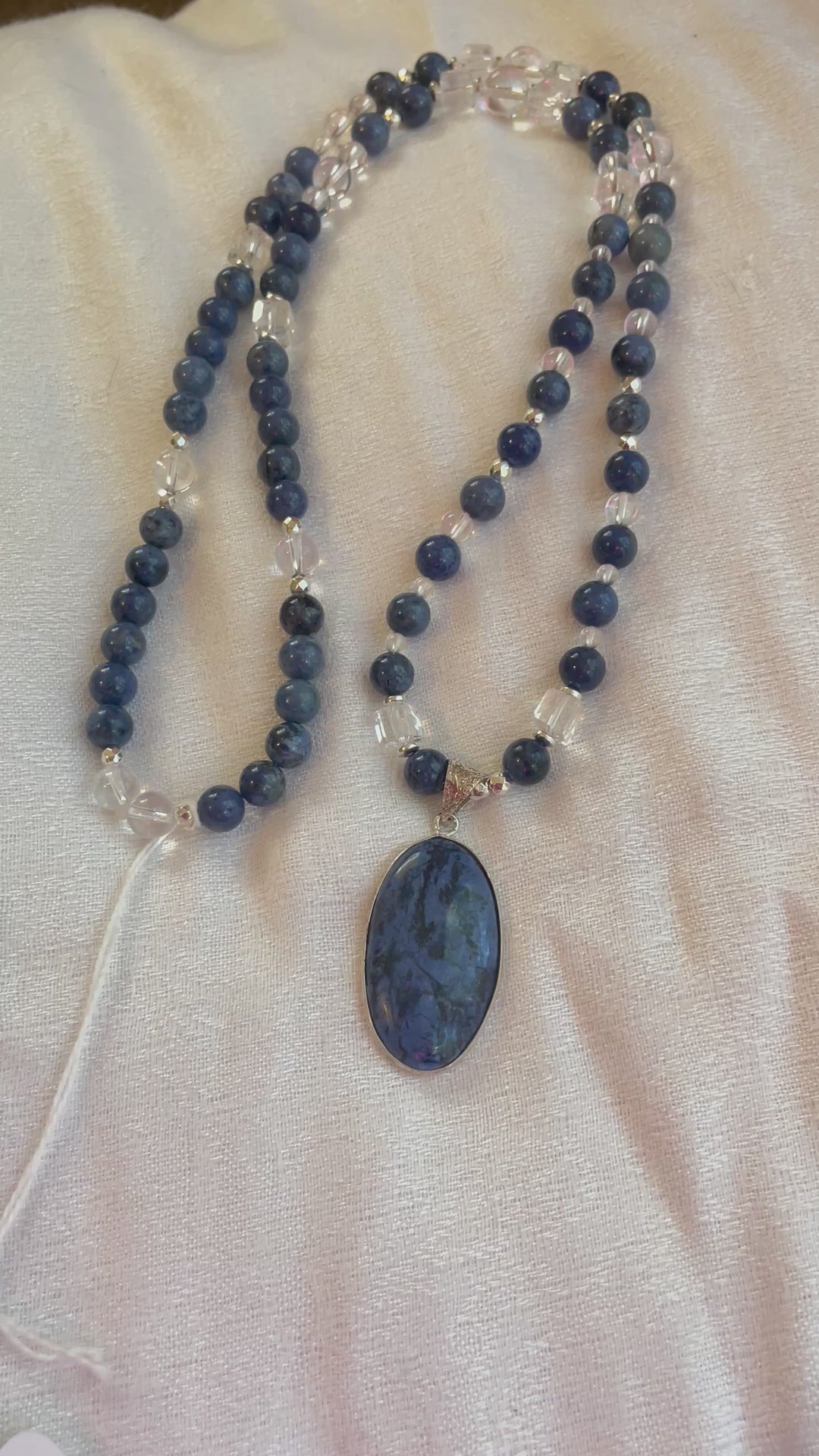 Dumotierite & Clear Quartz Mala