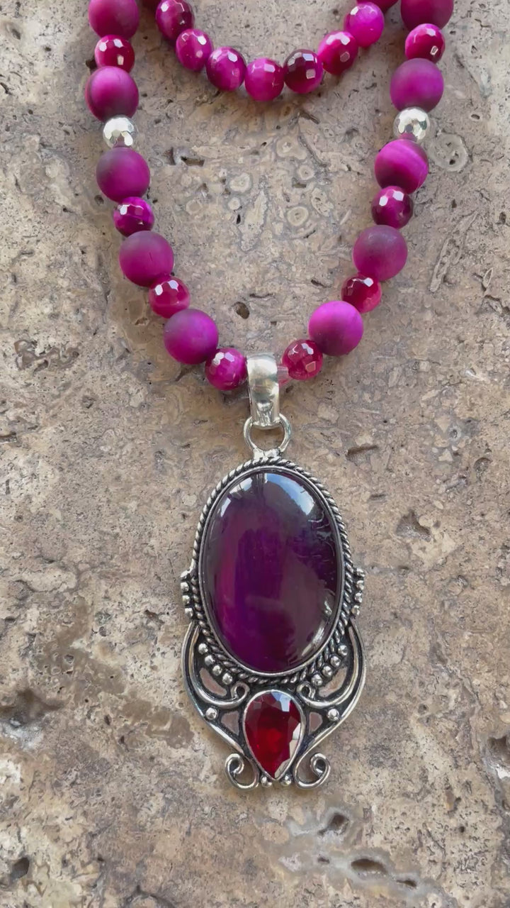 Pink Tiger Eye necklace from Bowls of Sound