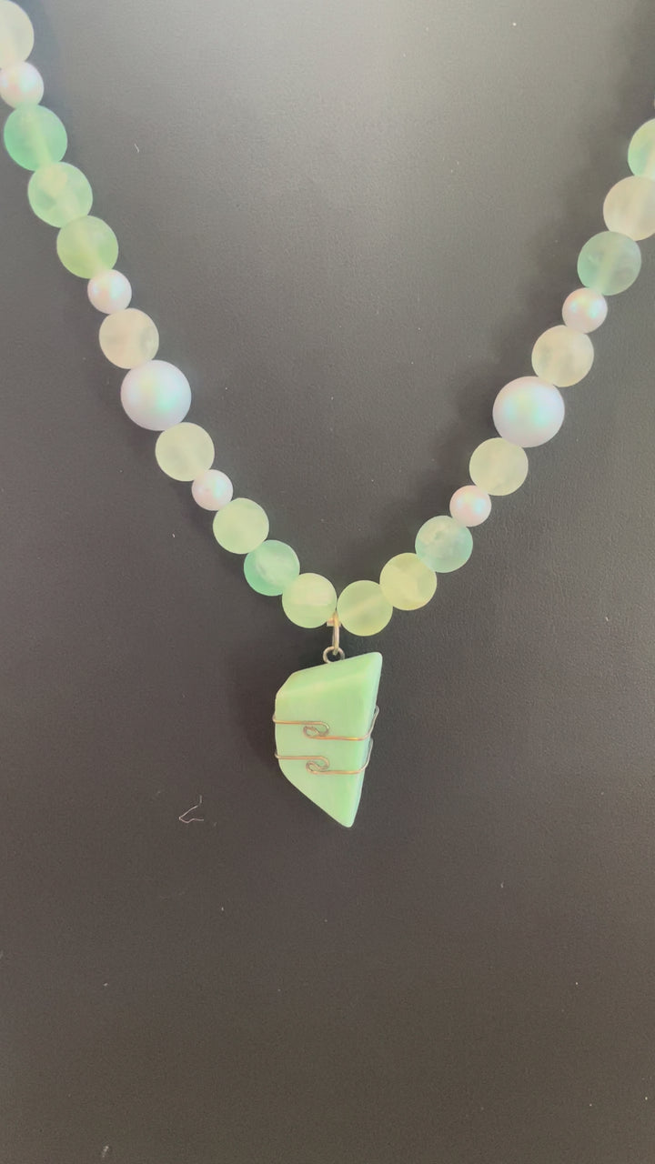 Light Green Fluorite Mala with Green Azeztulite pendant