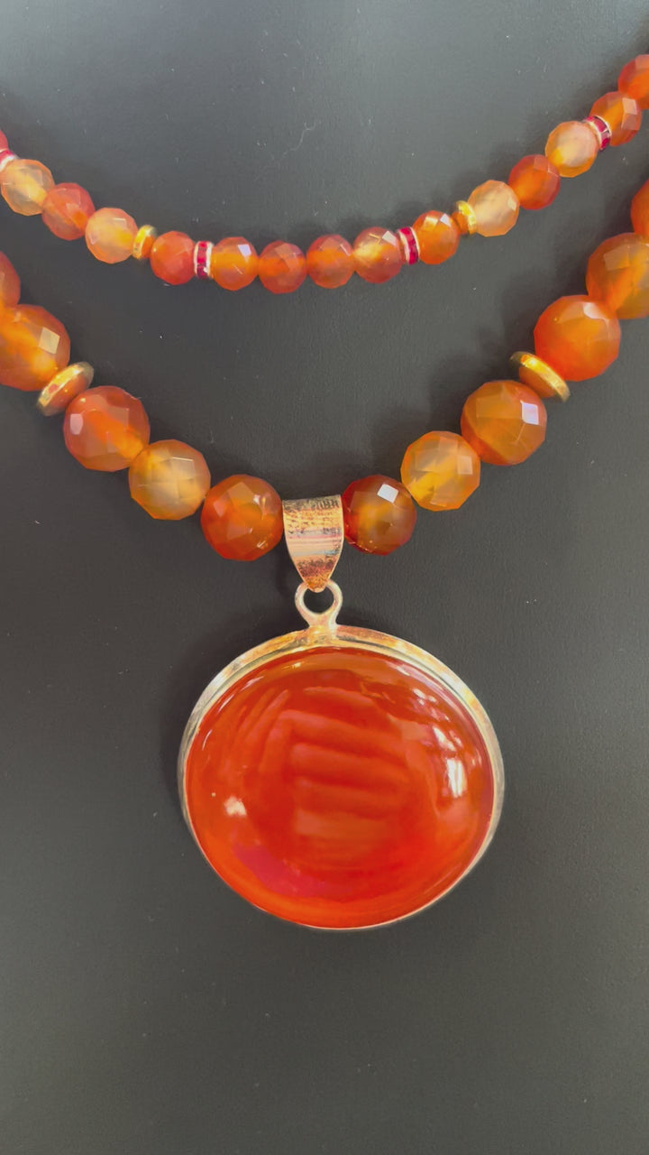 2 Layer Faceted Carnelian Necklace with Carnelian pendant