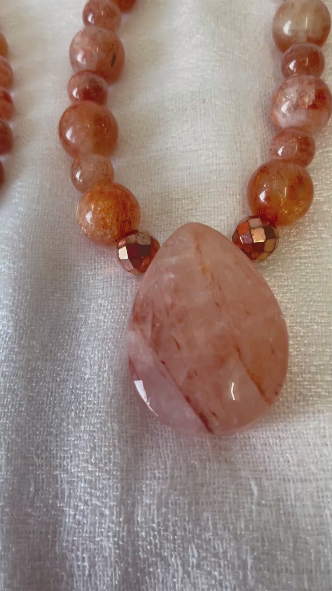 Sunstone Mala with Lepidocrocite pendant