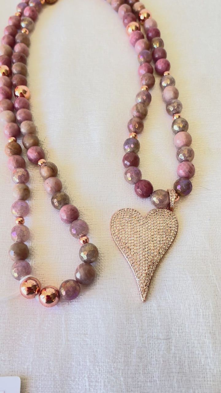 Faceted Rhodonite Mala