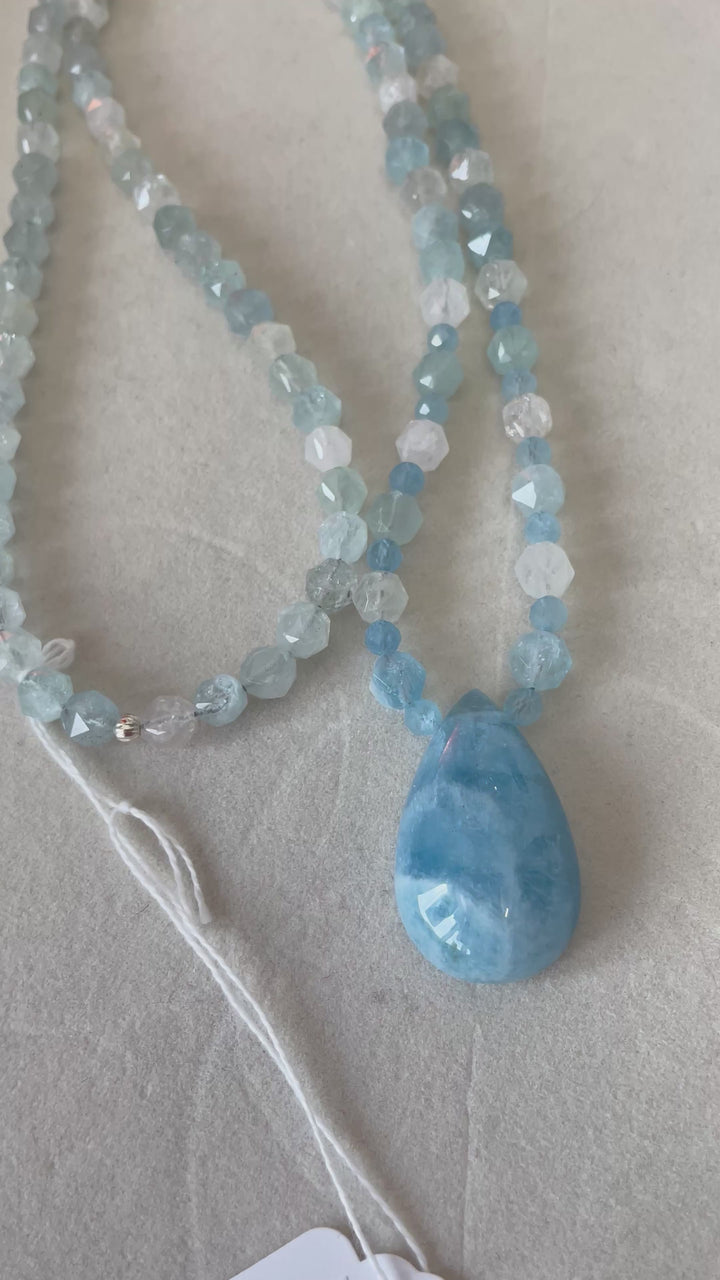 AAA Faceted Aquamarine Mala