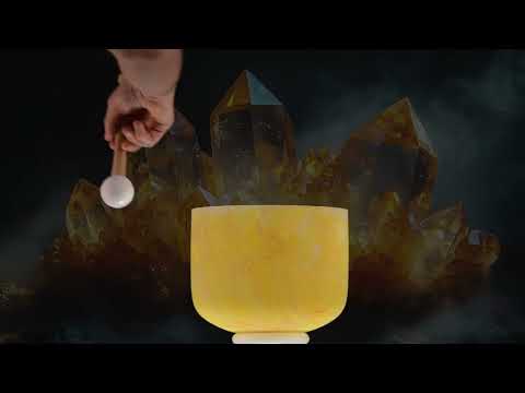 8.75" F-25 Yellow Swirl Frosted Crystal Singing Bowl