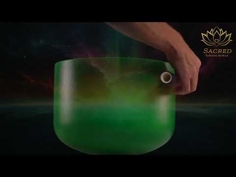 12" G#+6 Emerald Heart Frosted Crystal Singing Bowl, Silver inside