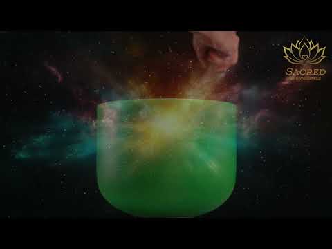 11" F#-28 Emerald Heart Frosted Crystal Singing Bowl, Silver inside