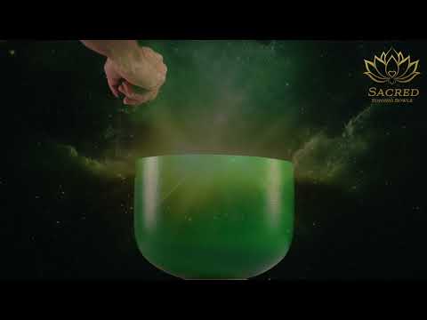 9.75" A-30 Emerald Heart Frosted Crystal Singing Bowl, Silver inside