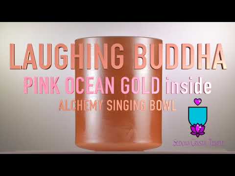 8" D#-20 Laughing Buddha with Pink Ocean Gold inside, Tall Crystal Singing Bowl, Crystal Tones™