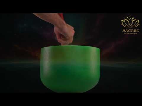 10" B+0 Emerald Heart Frosted Crystal Singing Bowl, Silver inside