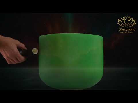 11" D-27 Emerald Heart Frosted Crystal Singing Bowl, Silver inside