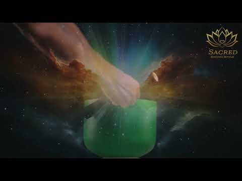 8" A+4 Emerald Heart Frosted Crystal Singing Bowl, Silver inside