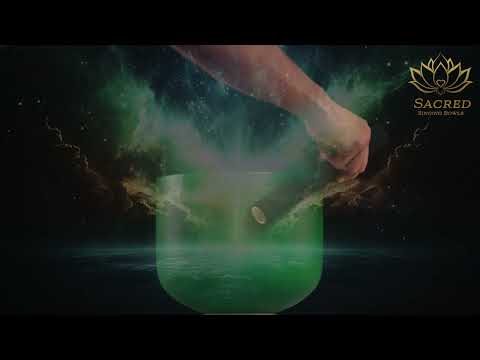 9" E+1 Emerald Heart Frosted Crystal Singing Bowl, Silver inside